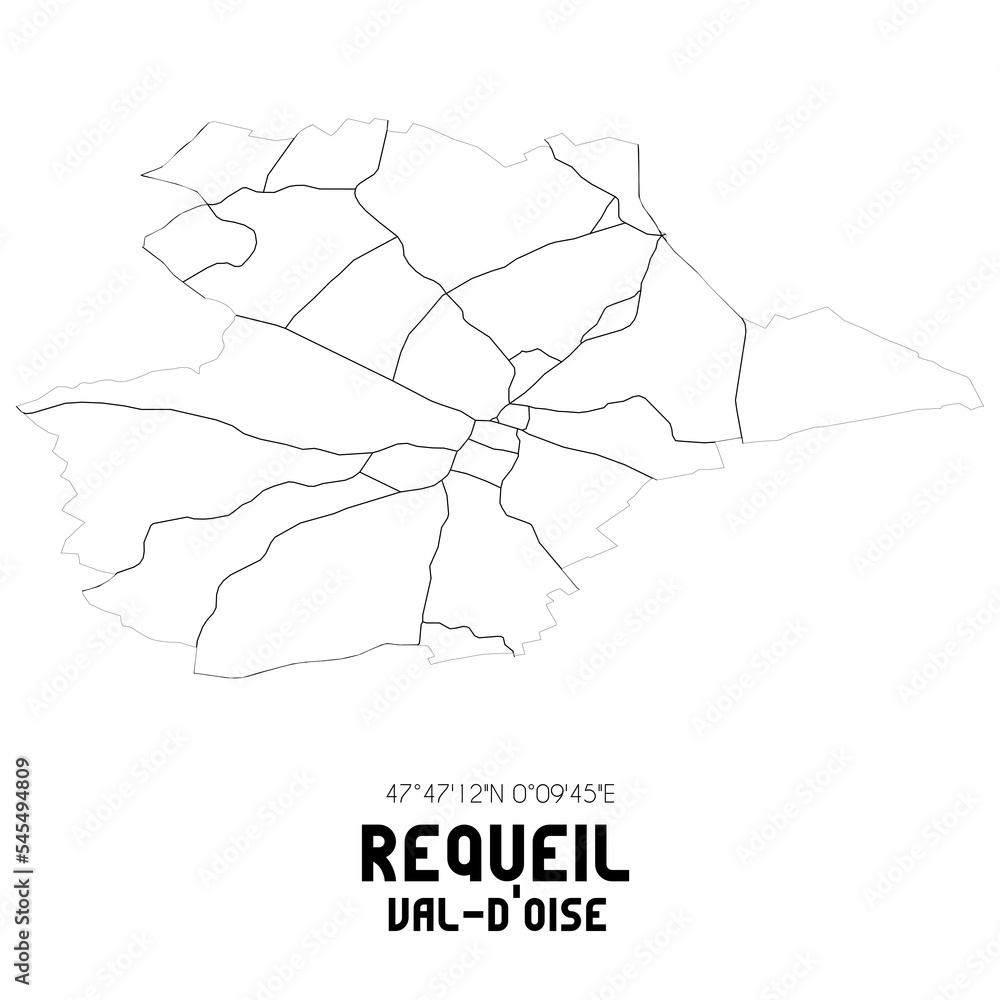 REQUEIL Val-d'Oise. Minimalistic street map with black and white lines. REQUEIL Val-d'Oise. Minimalistic street map with black and white lines.