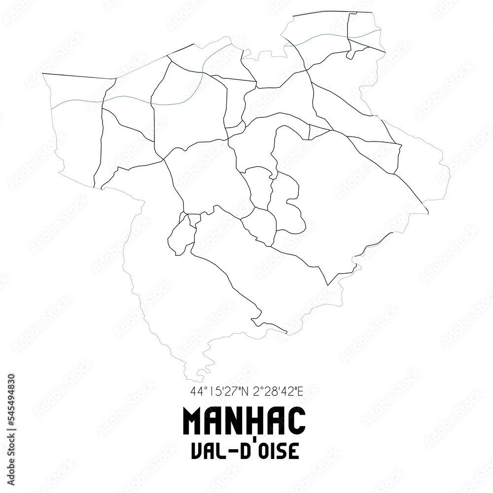 MANHAC Val-d'Oise. Minimalistic street map with black and white lines.