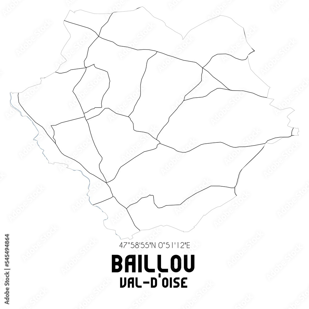 BAILLOU Val-d'Oise. Minimalistic street map with black and white lines.