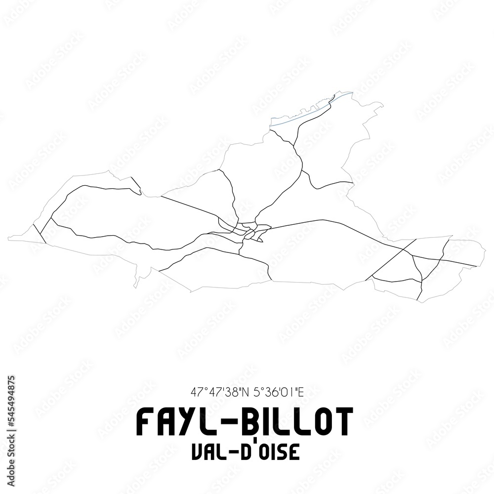 FAYL-BILLOT Val-d'Oise. Minimalistic street map with black and white lines. FAYL-BILLOT Val-d'Oise. Minimalistic street map with black and white lines.