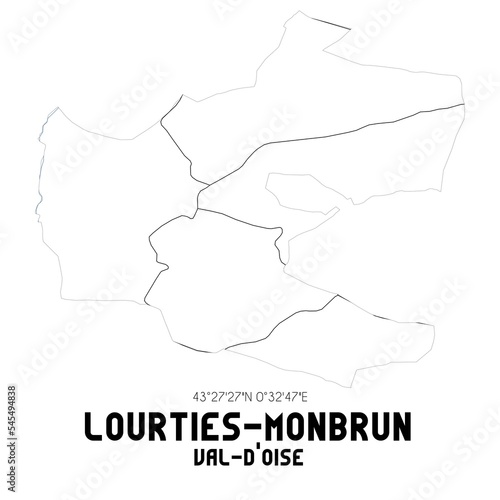 LOURTIES-MONBRUN Val-d Oise. Minimalistic street map with black and white lines.
