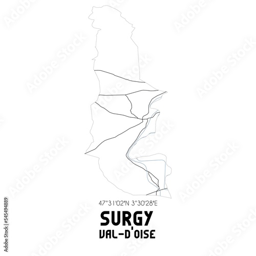 SURGY Val-d'Oise. Minimalistic street map with black and white lines. photo