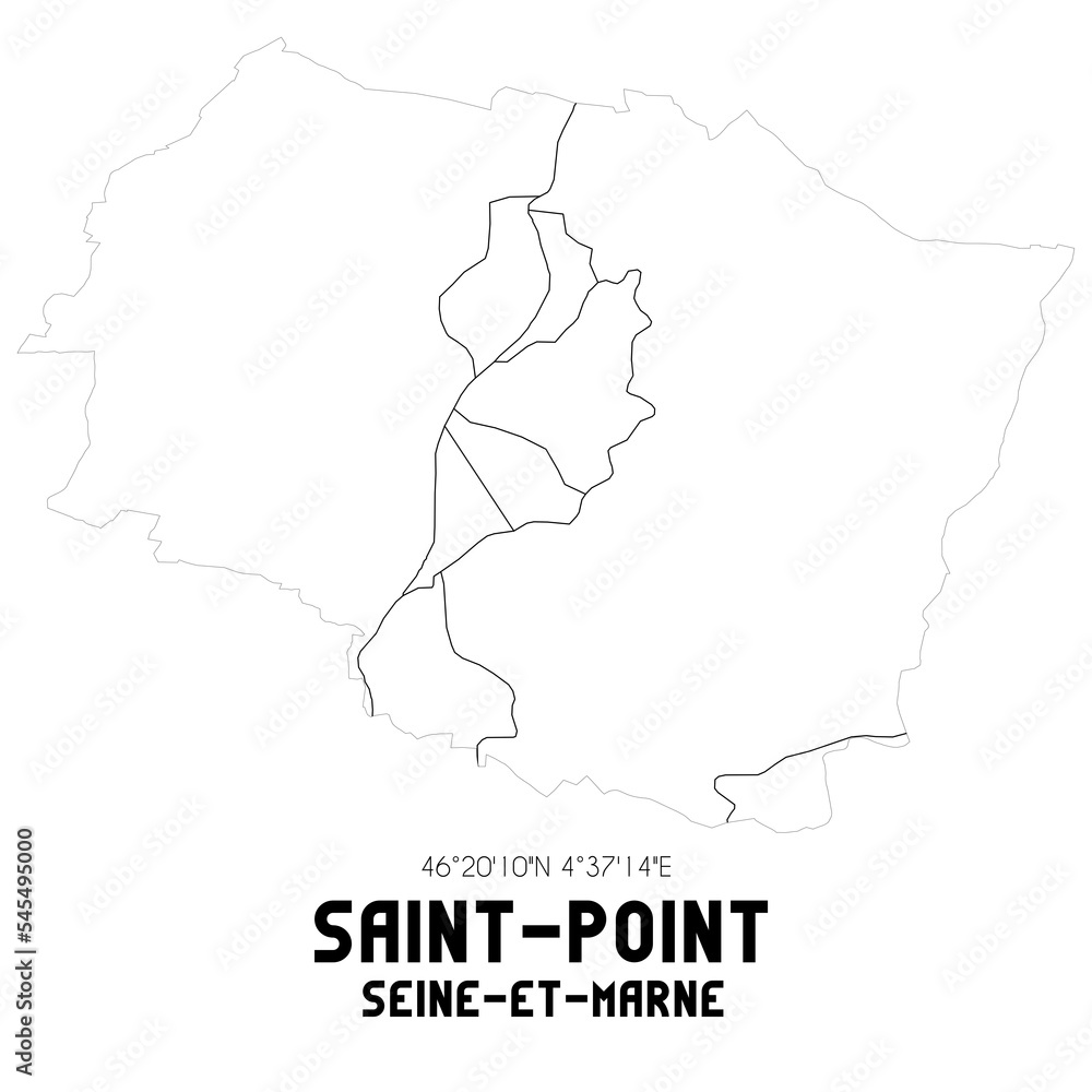 SAINT-POINT Seine-et-Marne. Minimalistic street map with black and white lines.
