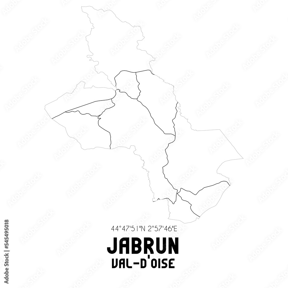 JABRUN Val-d'Oise. Minimalistic street map with black and white lines.