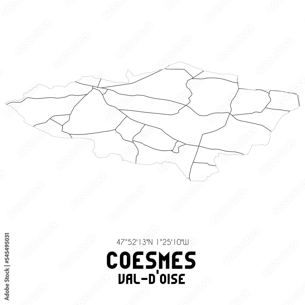 COESMES Val-d'Oise. Minimalistic street map with black and white lines. COESMES Val-d'Oise. Minimalistic street map with black and white lines.