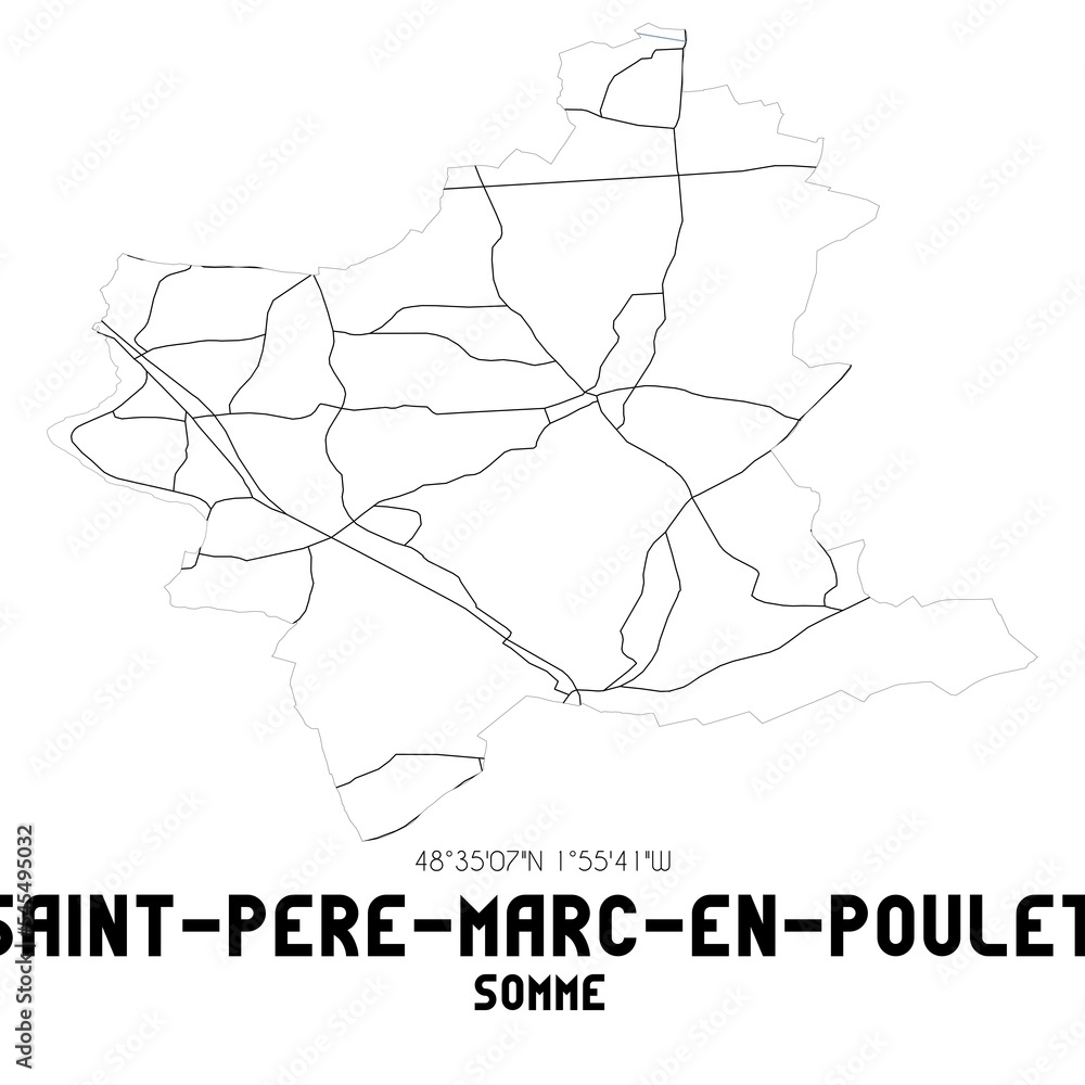 SAINT-PERE-MARC-EN-POULET Somme. Minimalistic street map with black and white lines. SAINT-PERE-MARC-EN-POULET Somme. Minimalistic street map with black and white lines.