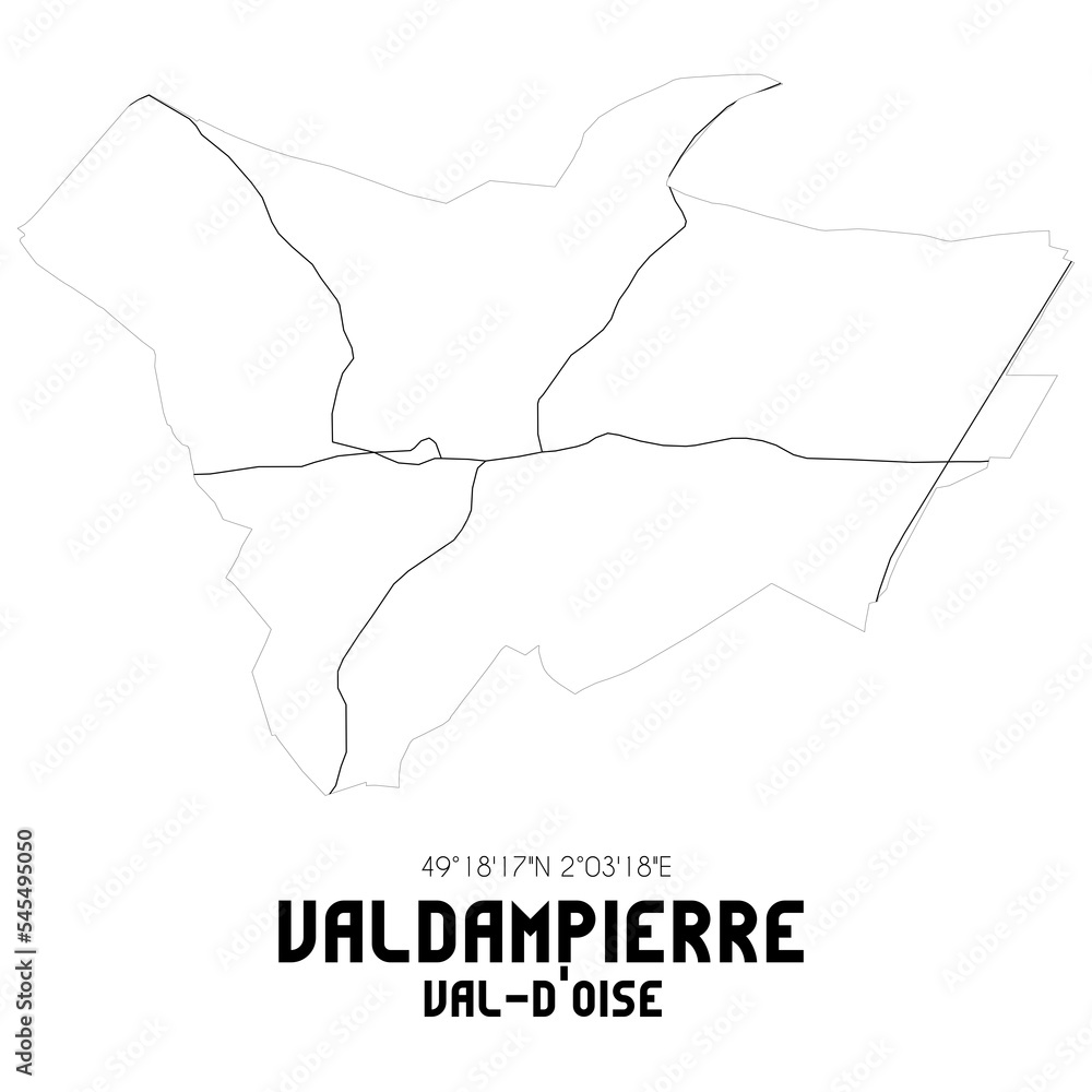 VALDAMPIERRE Val-d'Oise. Minimalistic street map with black and white lines.