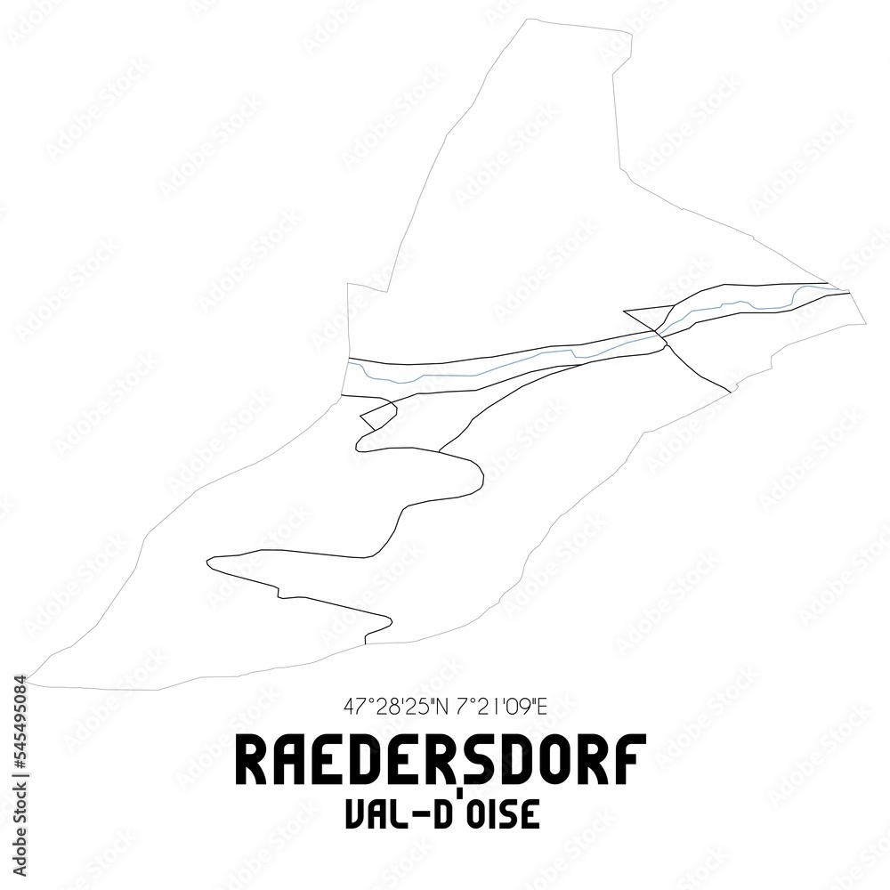 RAEDERSDORF Val-d'Oise. Minimalistic street map with black and white lines.