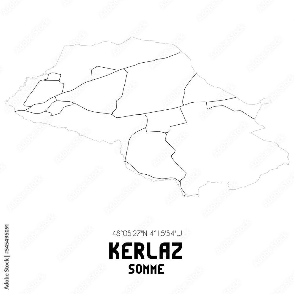 KERLAZ Somme. Minimalistic street map with black and white lines.