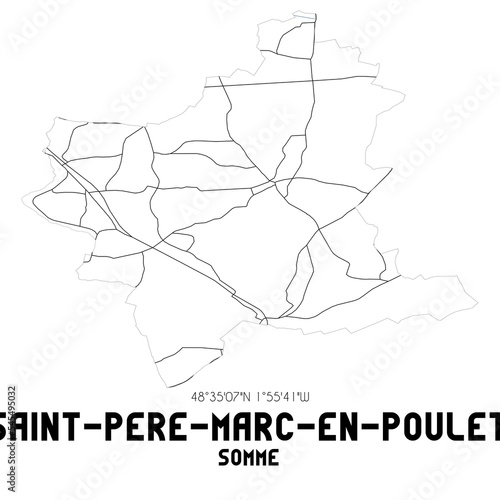 SAINT-PERE-MARC-EN-POULET Somme. Minimalistic street map with black and white lines.