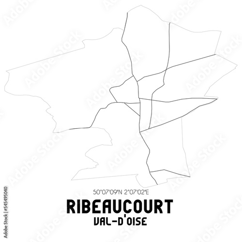 RIBEAUCOURT Val-d'Oise. Minimalistic street map with black and white lines.