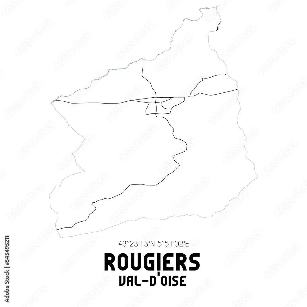 ROUGIERS Val-d'Oise. Minimalistic street map with black and white lines.