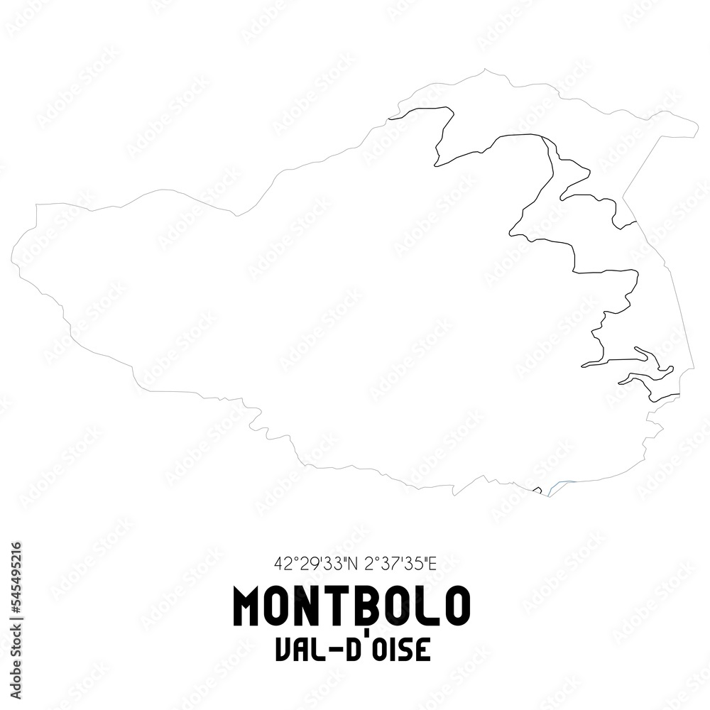 MONTBOLO Val-d'Oise. Minimalistic street map with black and white lines.
