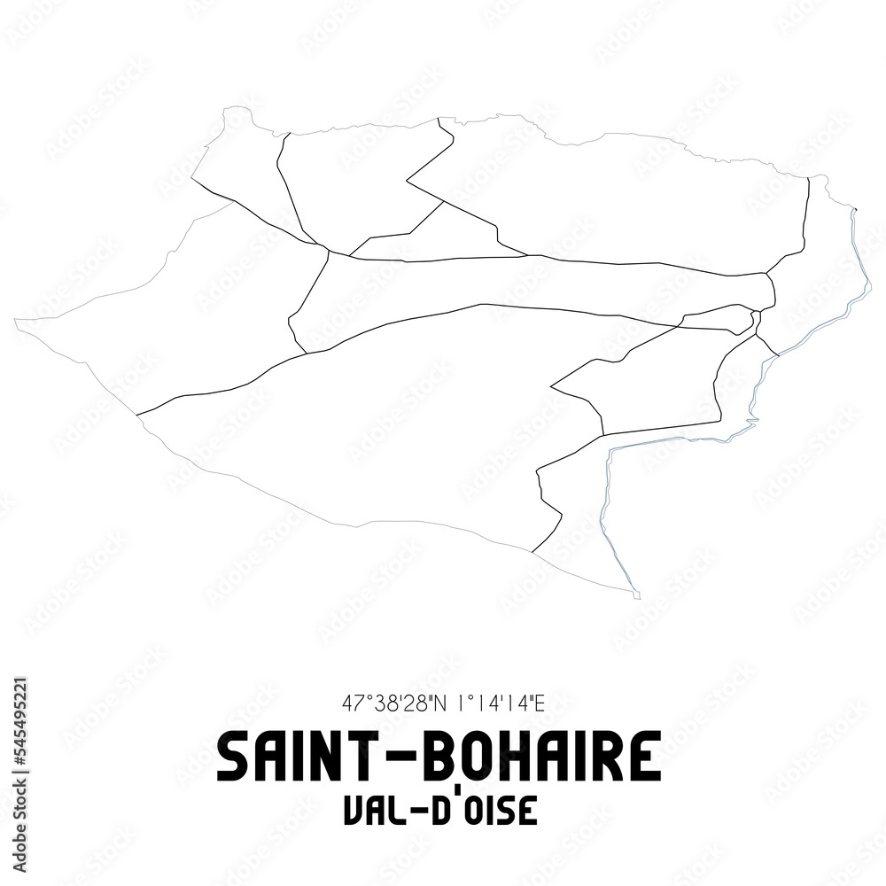 SAINT-BOHAIRE Val-d'Oise. Minimalistic street map with black and white lines. SAINT-BOHAIRE Val-d'Oise. Minimalistic street map with black and white lines.