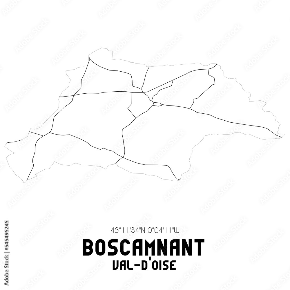 BOSCAMNANT Val-d'Oise. Minimalistic street map with black and white lines. BOSCAMNANT Val-d'Oise. Minimalistic street map with black and white lines.