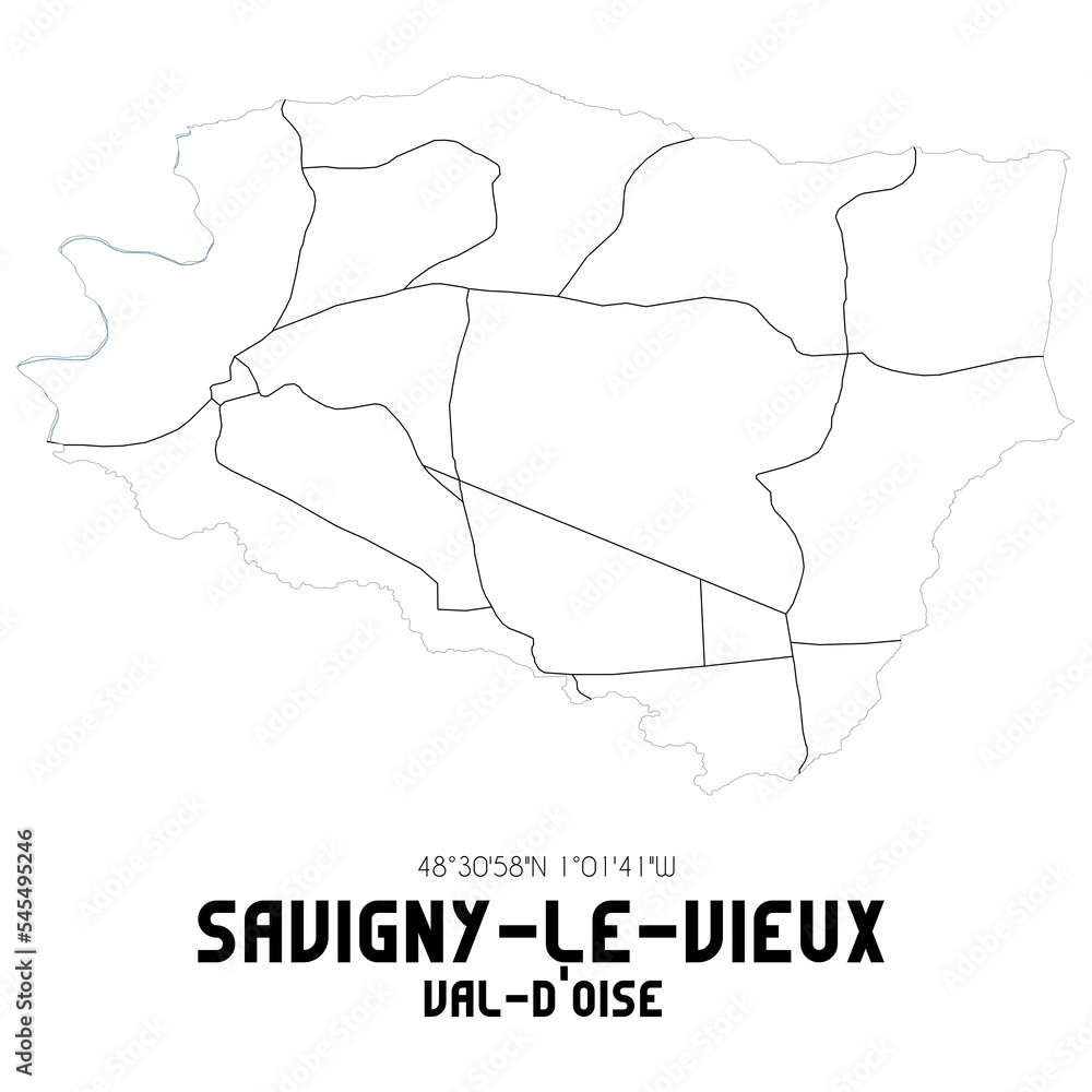 SAVIGNY-LE-VIEUX Val-d'Oise. Minimalistic street map with black and white lines.