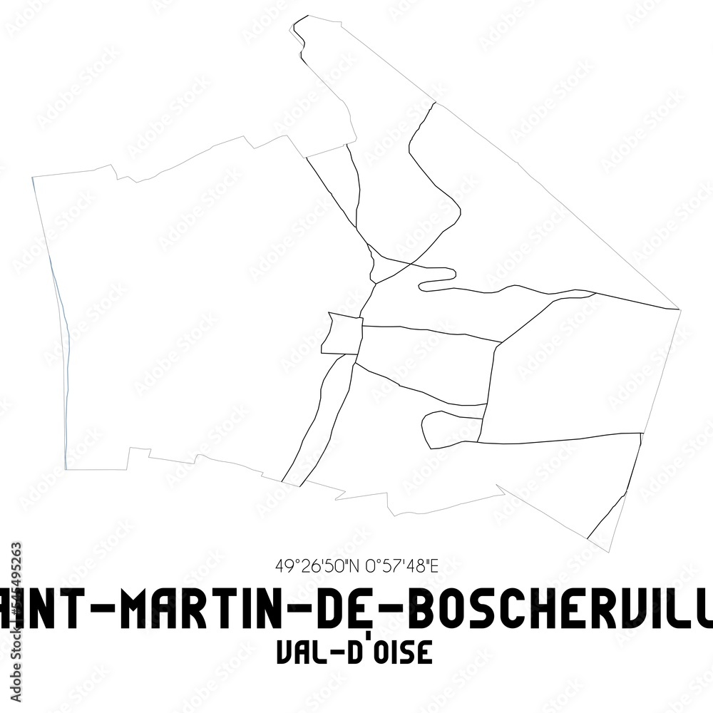 SAINT-MARTIN-DE-BOSCHERVILLE Val-d'Oise. Minimalistic street map with black and white lines.