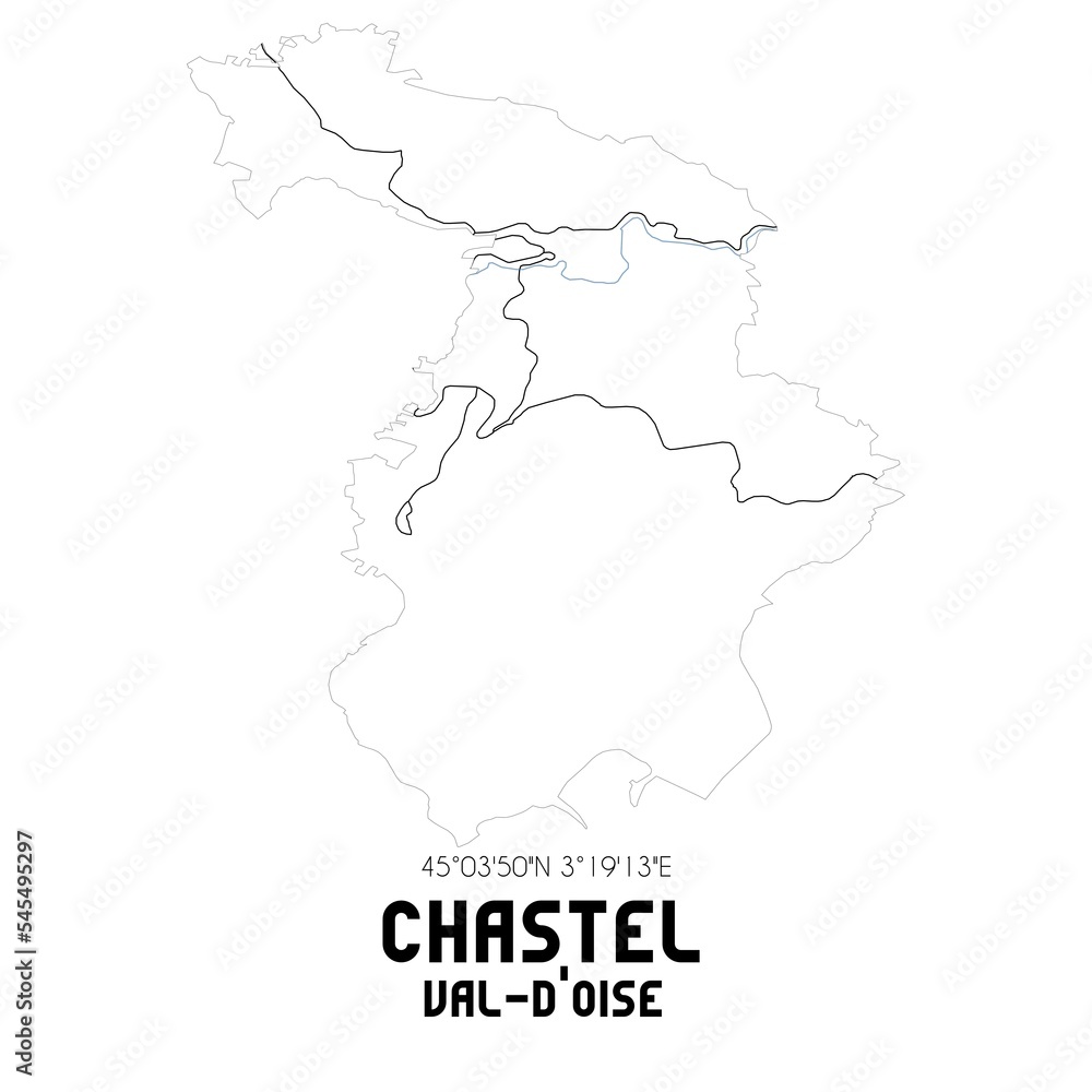 CHASTEL Val-d'Oise. Minimalistic street map with black and white lines.