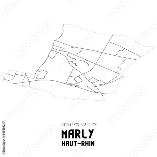 MARLY Haut-Rhin. Minimalistic street map with black and white lines.