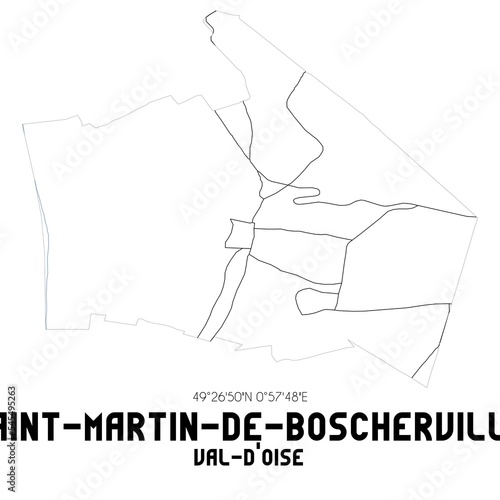 SAINT-MARTIN-DE-BOSCHERVILLE Val-d Oise. Minimalistic street map with black and white lines.
