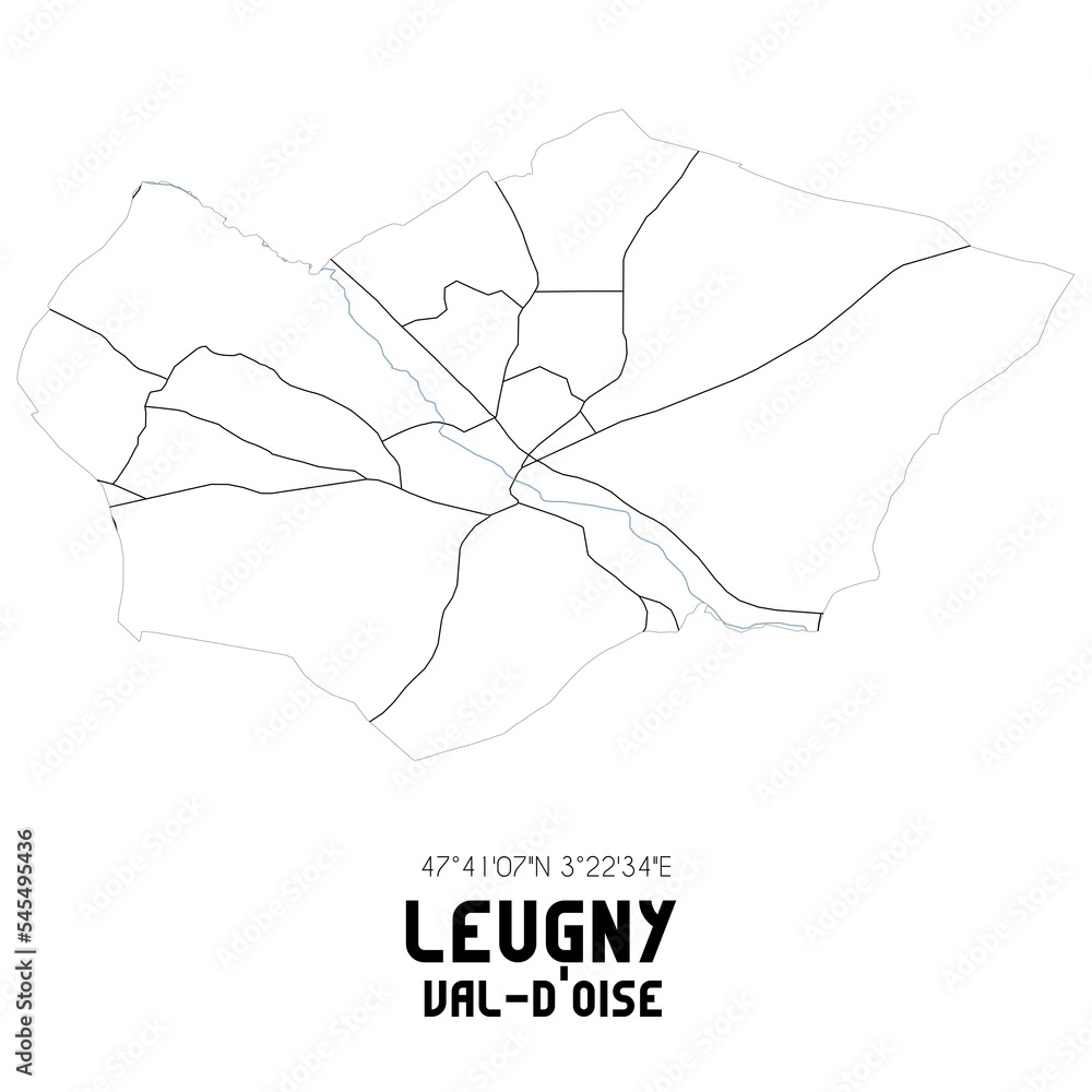 LEUGNY Val-d'Oise. Minimalistic street map with black and white lines. LEUGNY Val-d'Oise. Minimalistic street map with black and white lines.