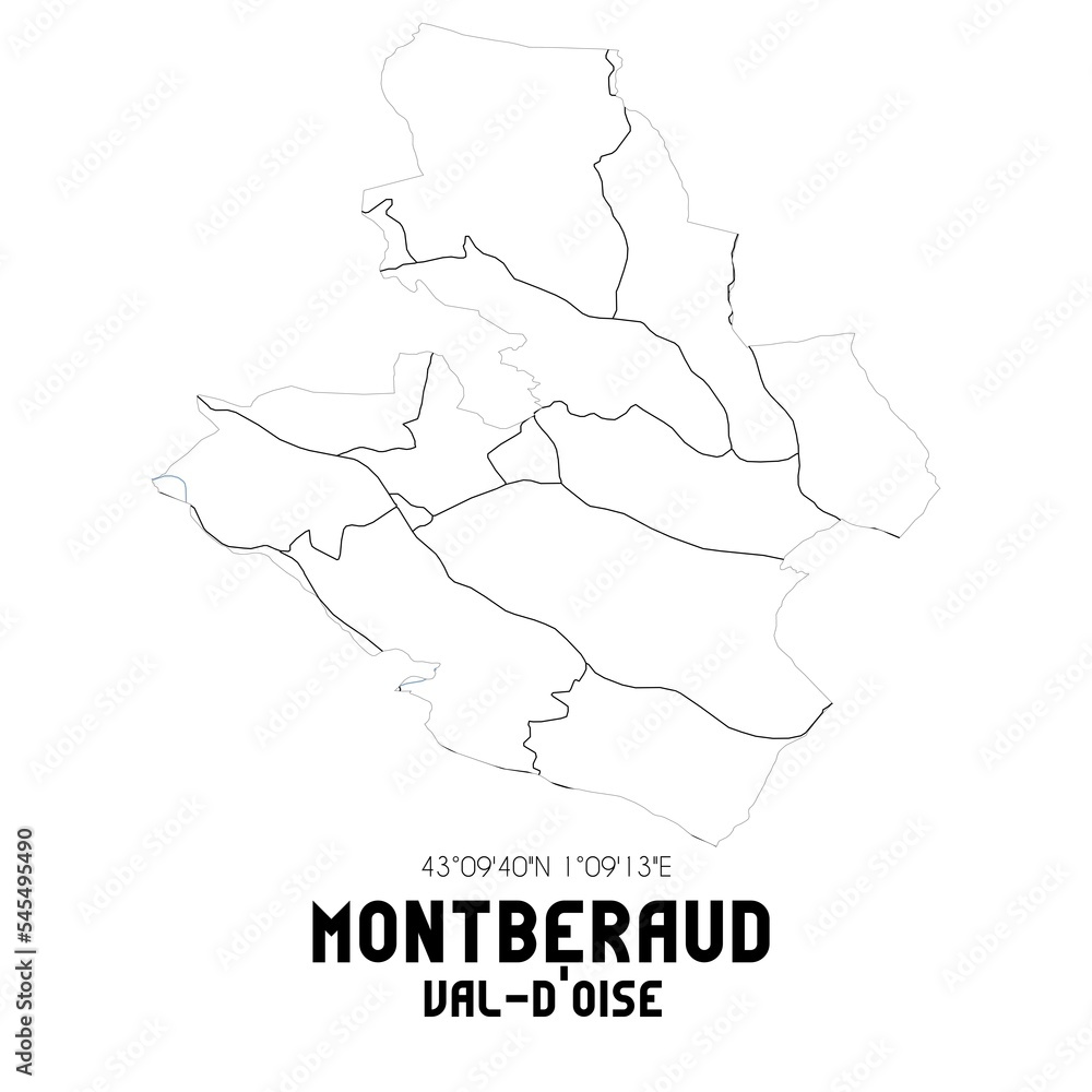 MONTBERAUD Val-d'Oise. Minimalistic street map with black and white lines. MONTBERAUD Val-d'Oise. Minimalistic street map with black and white lines.
