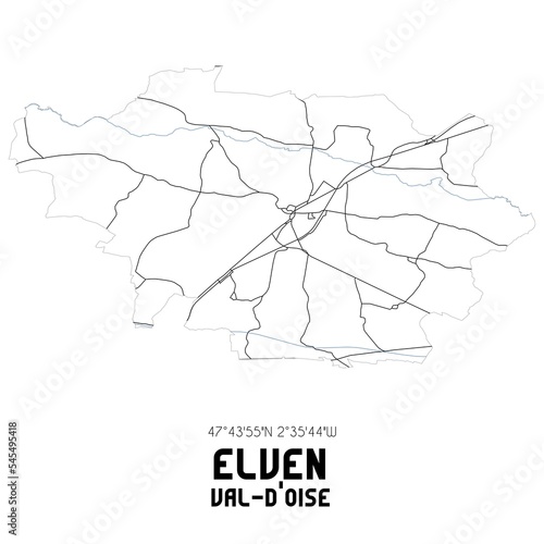 ELVEN Val-d'Oise. Minimalistic street map with black and white lines.