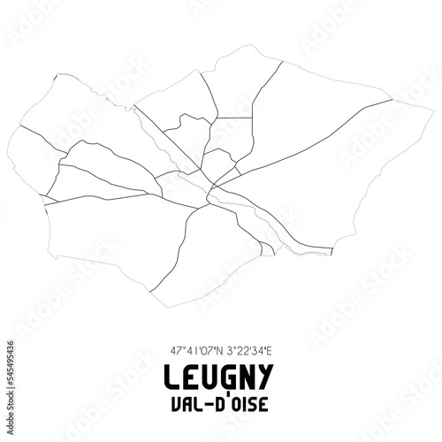 LEUGNY Val-d'Oise. Minimalistic street map with black and white lines.