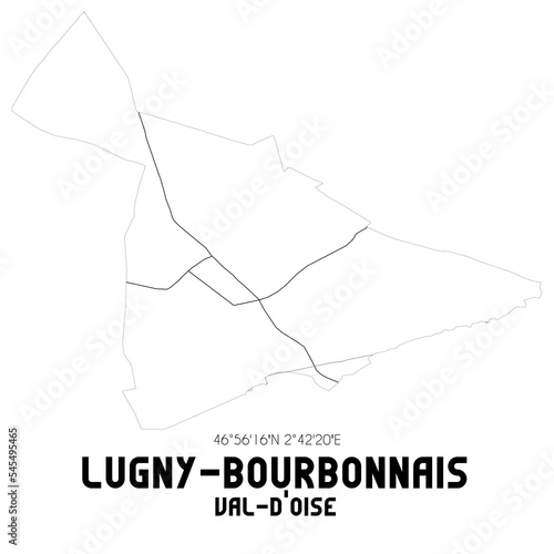 LUGNY-BOURBONNAIS Val-d'Oise. Minimalistic street map with black and white lines.