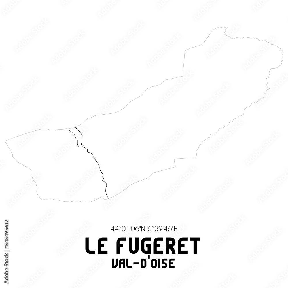 LE FUGERET Val-d'Oise. Minimalistic street map with black and white lines.