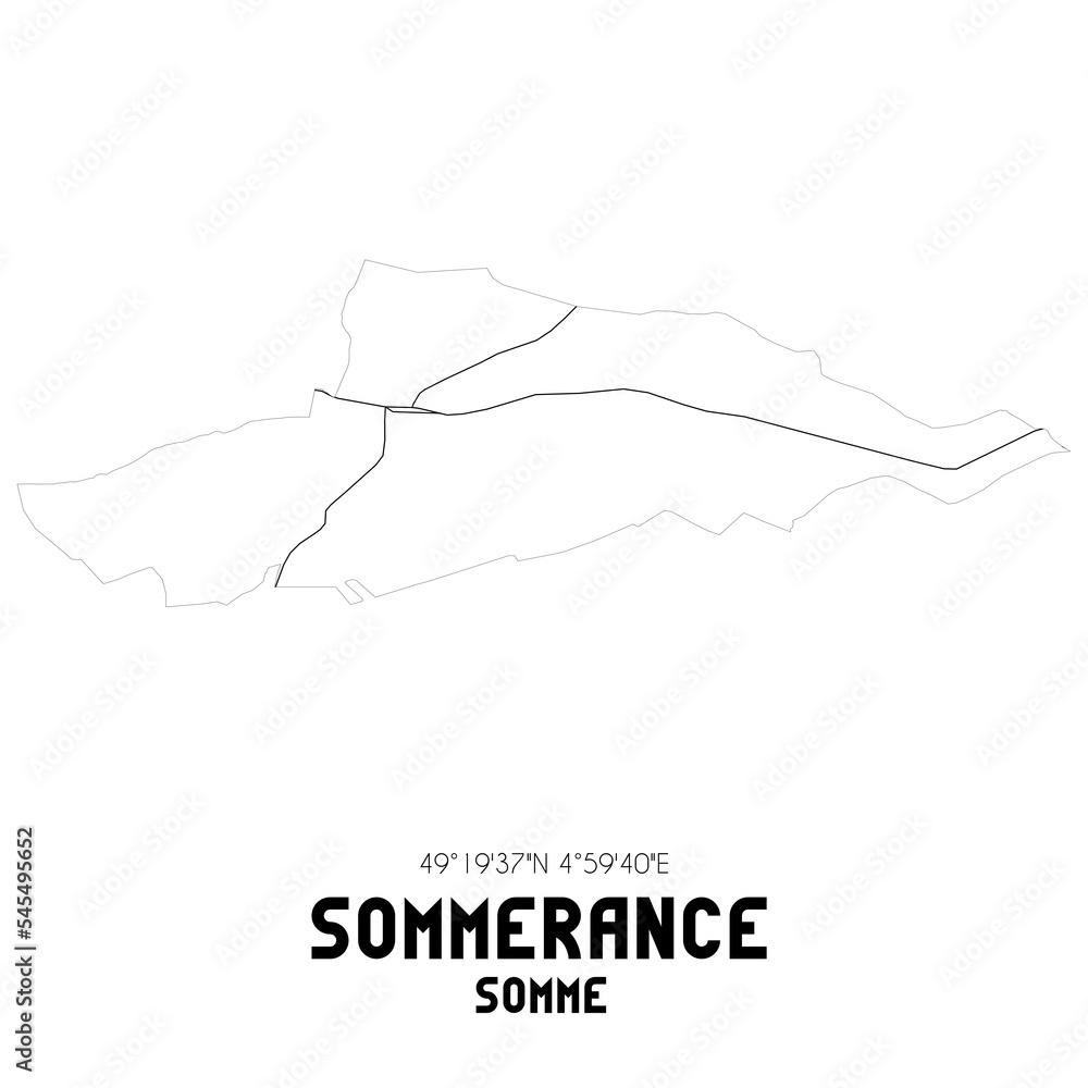 SOMMERANCE Somme. Minimalistic street map with black and white lines.