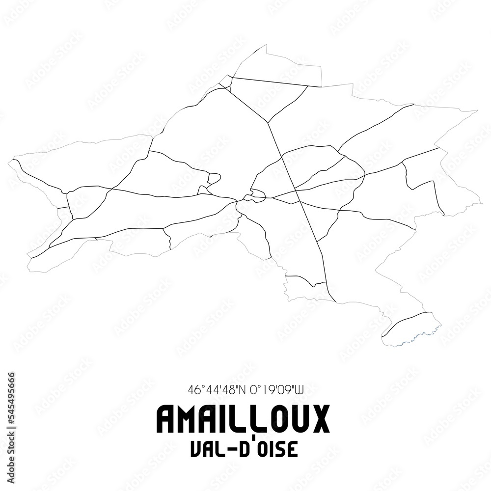 AMAILLOUX Val-d'Oise. Minimalistic street map with black and white lines. AMAILLOUX Val-d'Oise. Minimalistic street map with black and white lines.