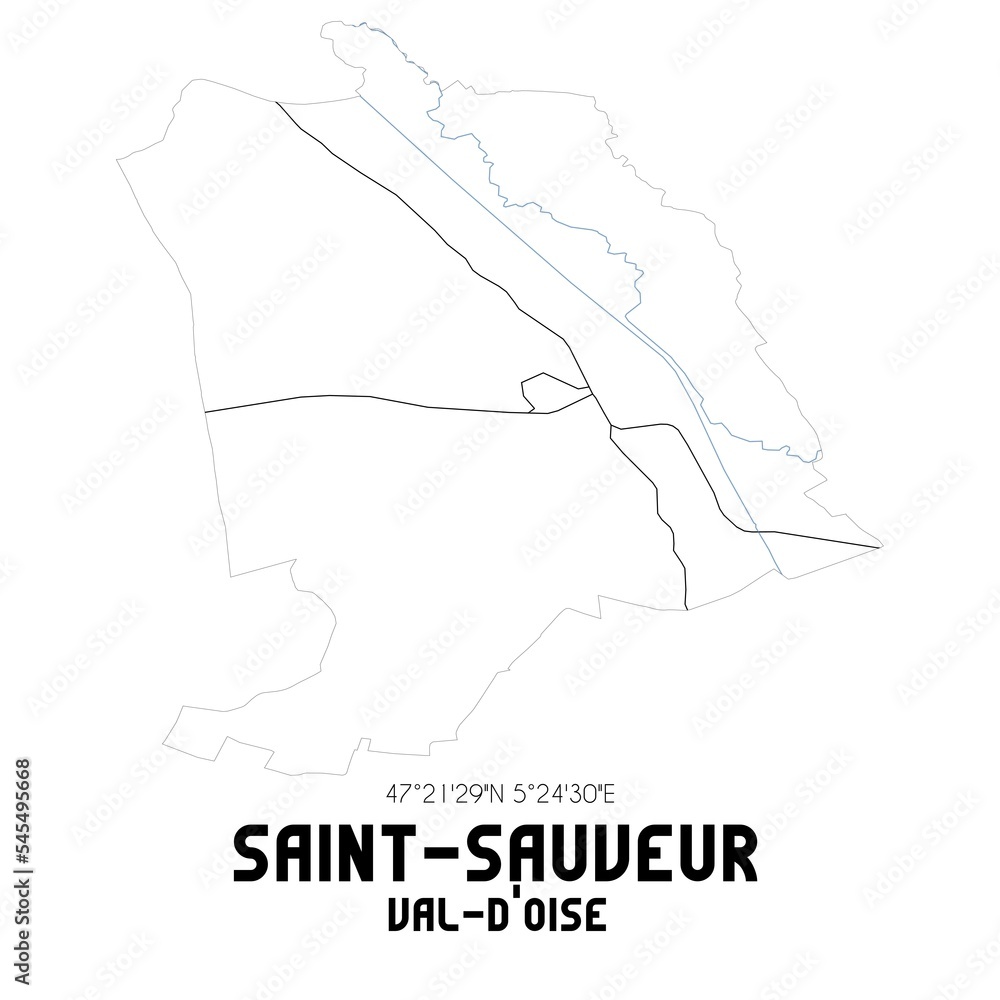 SAINT-SAUVEUR Val-d'Oise. Minimalistic street map with black and white lines.