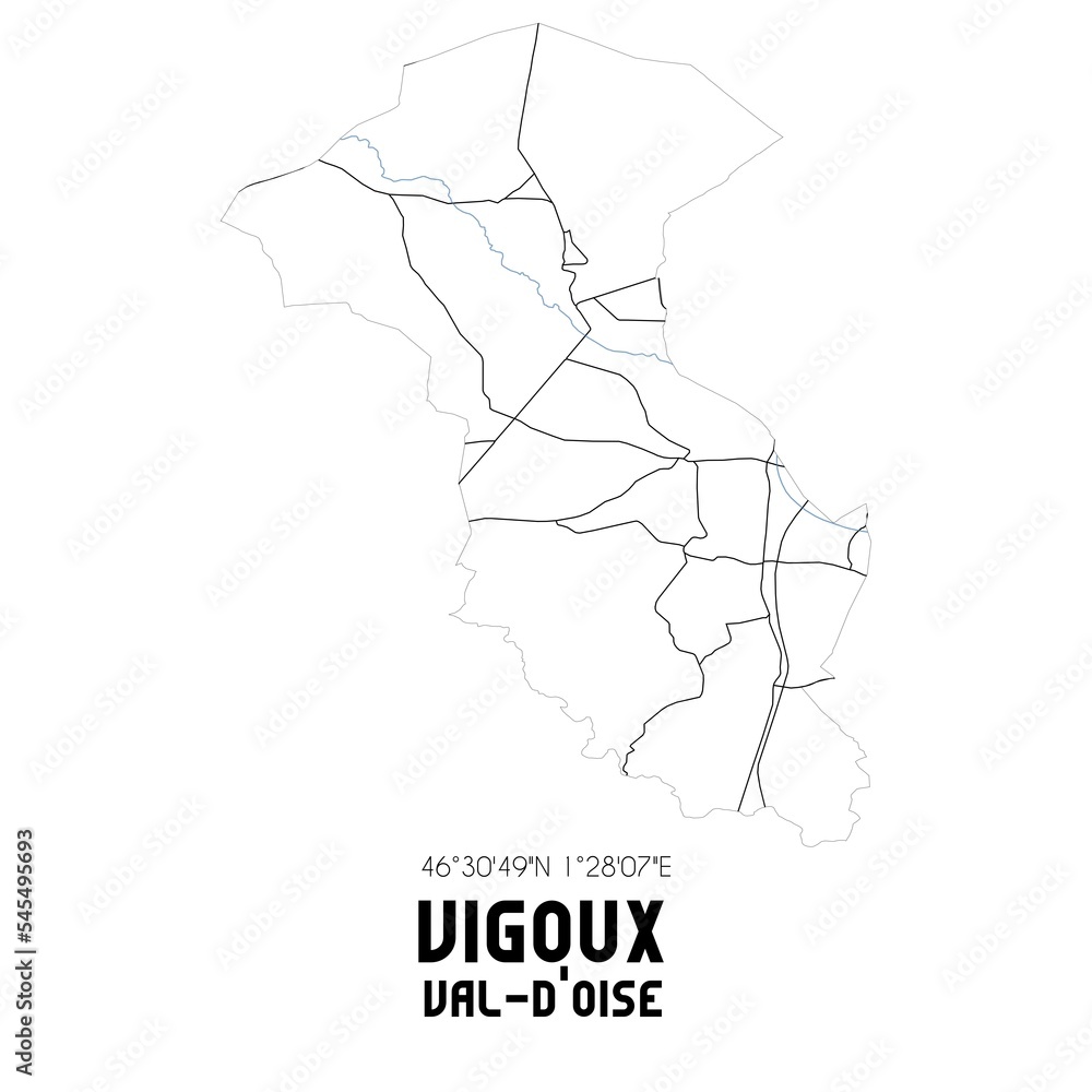 VIGOUX Val-d'Oise. Minimalistic street map with black and white lines.