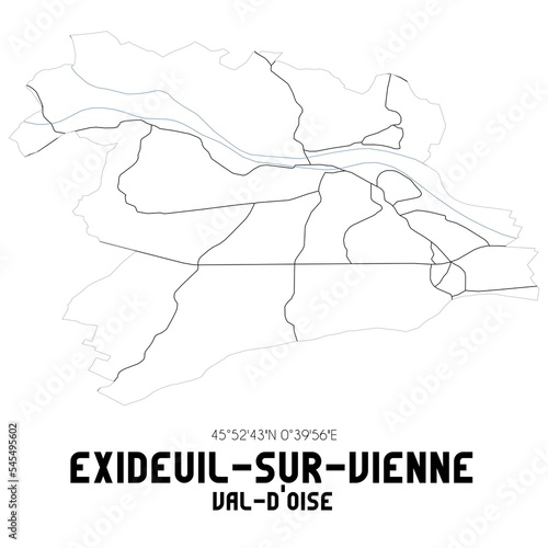 EXIDEUIL-SUR-VIENNE Val-d'Oise. Minimalistic street map with black and white lines.