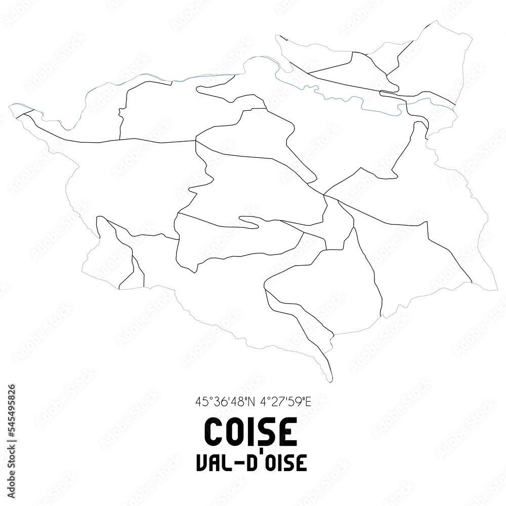 COISE Val-d'Oise. Minimalistic street map with black and white lines.