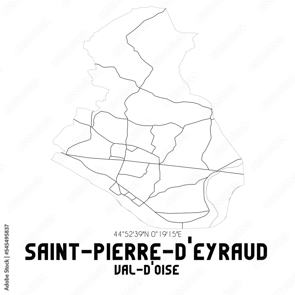 SAINT-PIERRE-D'EYRAUD Val-d'Oise. Minimalistic street map with black and white lines.