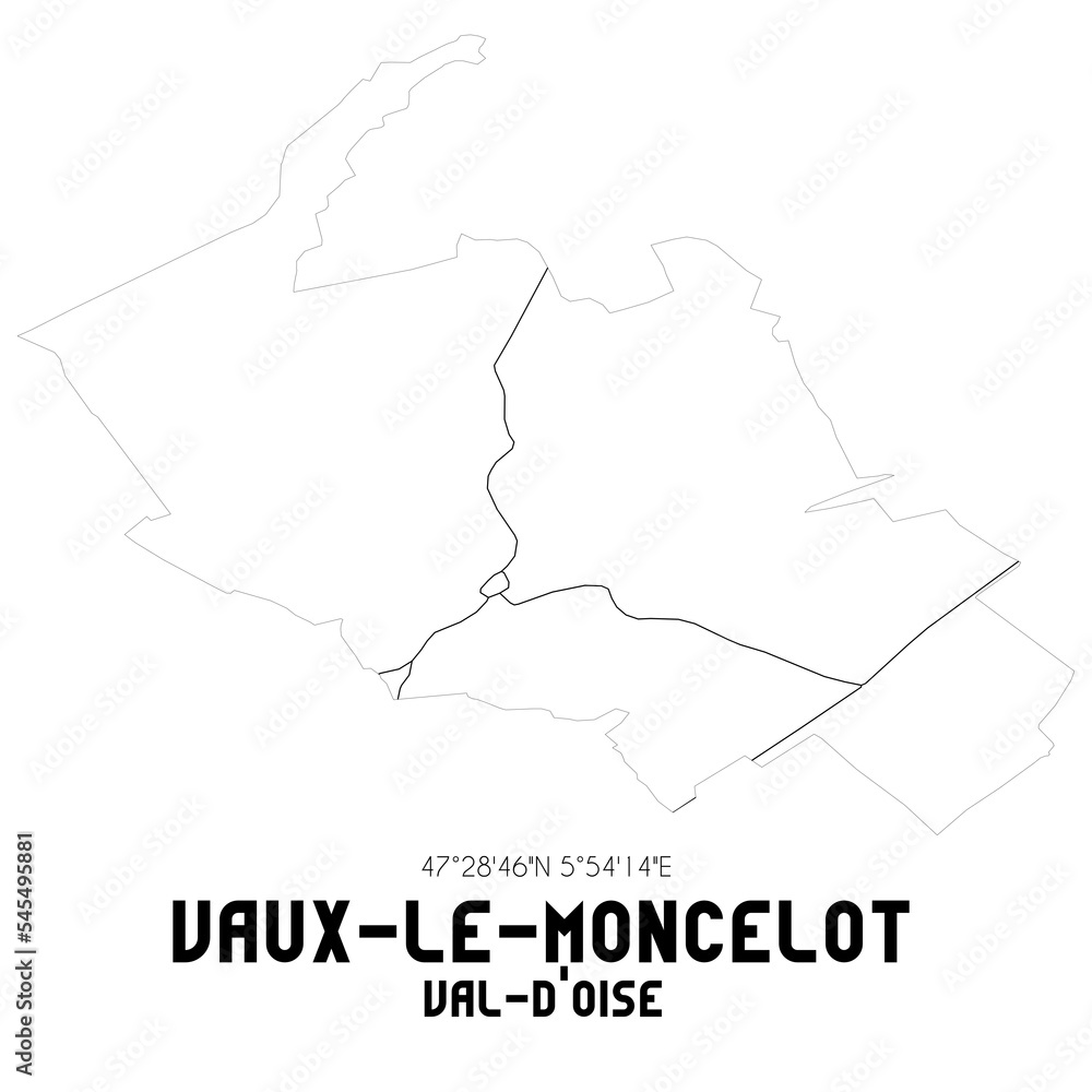VAUX-LE-MONCELOT Val-d'Oise. Minimalistic street map with black and white lines.