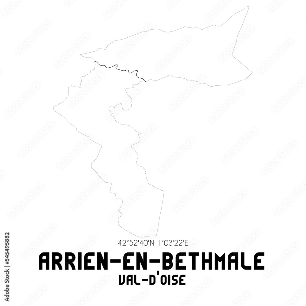 ARRIEN-EN-BETHMALE Val-d'Oise. Minimalistic street map with black and white lines.