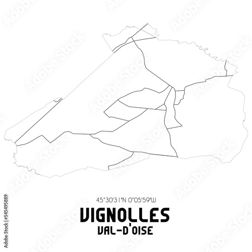 VIGNOLLES Val-d'Oise. Minimalistic street map with black and white lines.