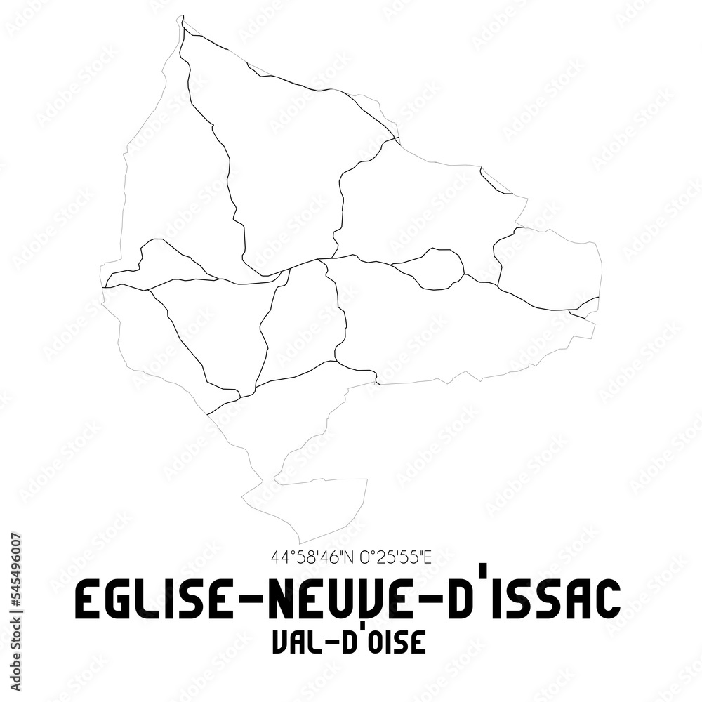 EGLISE-NEUVE-D'ISSAC Val-d'Oise. Minimalistic street map with black and white lines.