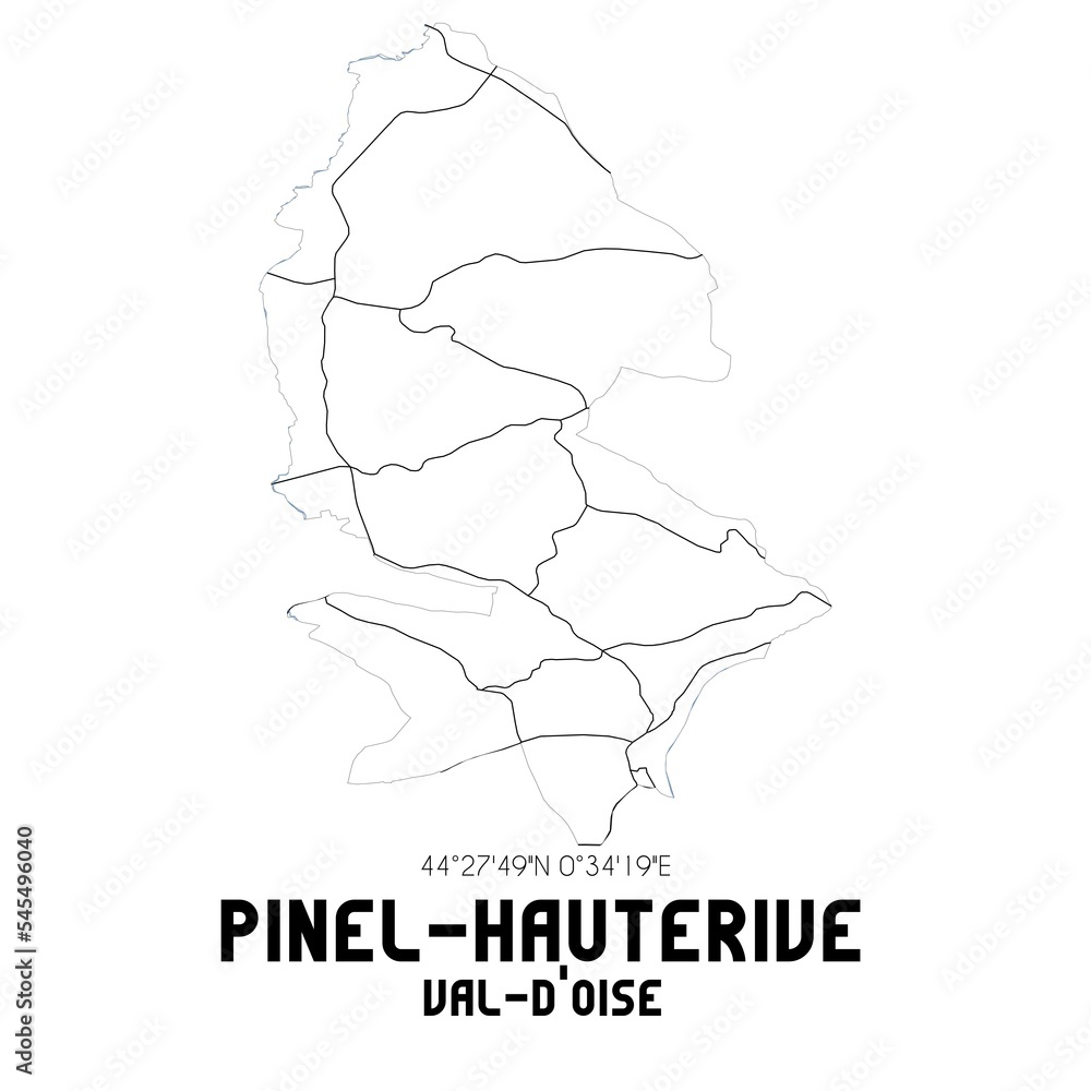 PINEL-HAUTERIVE Val-d'Oise. Minimalistic street map with black and white lines. PINEL-HAUTERIVE Val-d'Oise. Minimalistic street map with black and white lines.