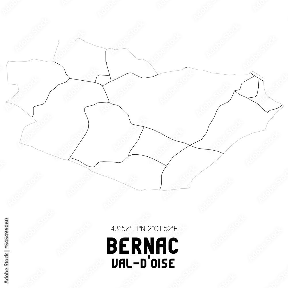 BERNAC Val-d'Oise. Minimalistic street map with black and white lines.