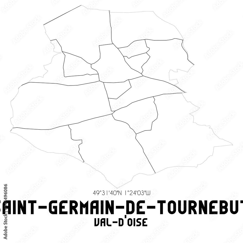 SAINT-GERMAIN-DE-TOURNEBUT Val-d'Oise. Minimalistic street map with black and white lines.