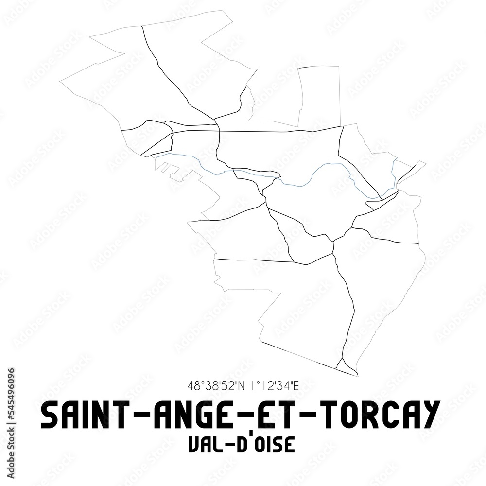 SAINT-ANGE-ET-TORCAY Val-d'Oise. Minimalistic street map with black and white lines. SAINT-ANGE-ET-TORCAY Val-d'Oise. Minimalistic street map with black and white lines.