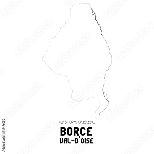 BORCE Val-d'Oise. Minimalistic street map with black and white lines. photo