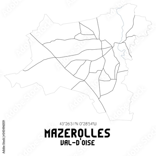 MAZEROLLES Val-d'Oise. Minimalistic street map with black and white lines.