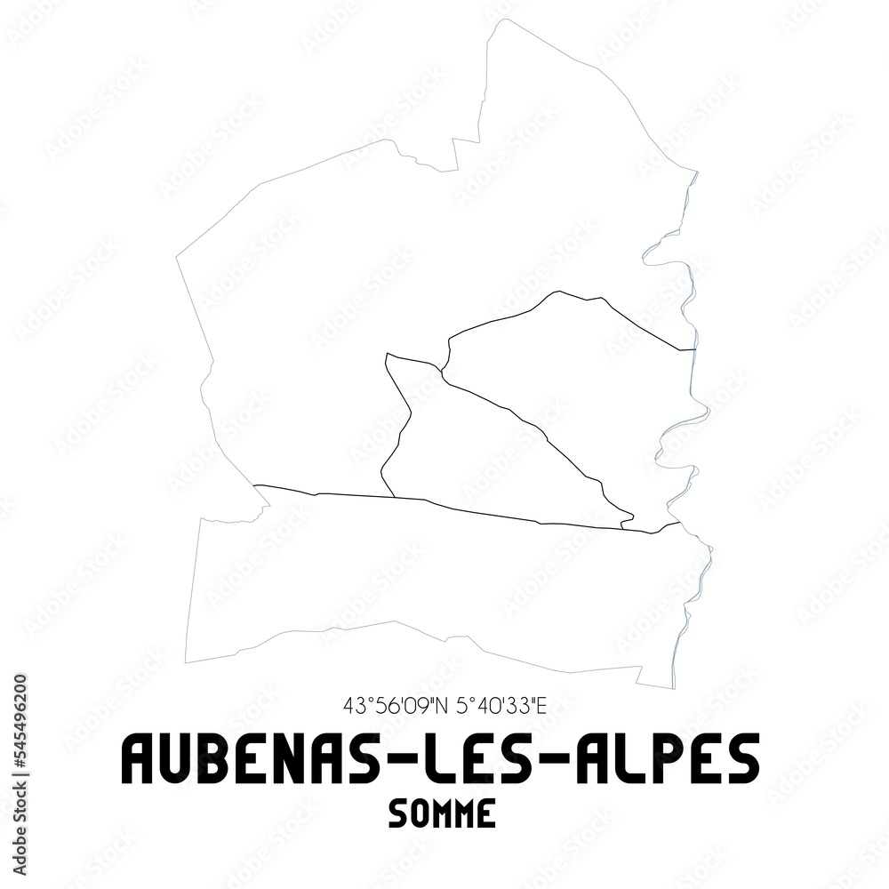 AUBENAS-LES-ALPES Somme. Minimalistic street map with black and white lines.