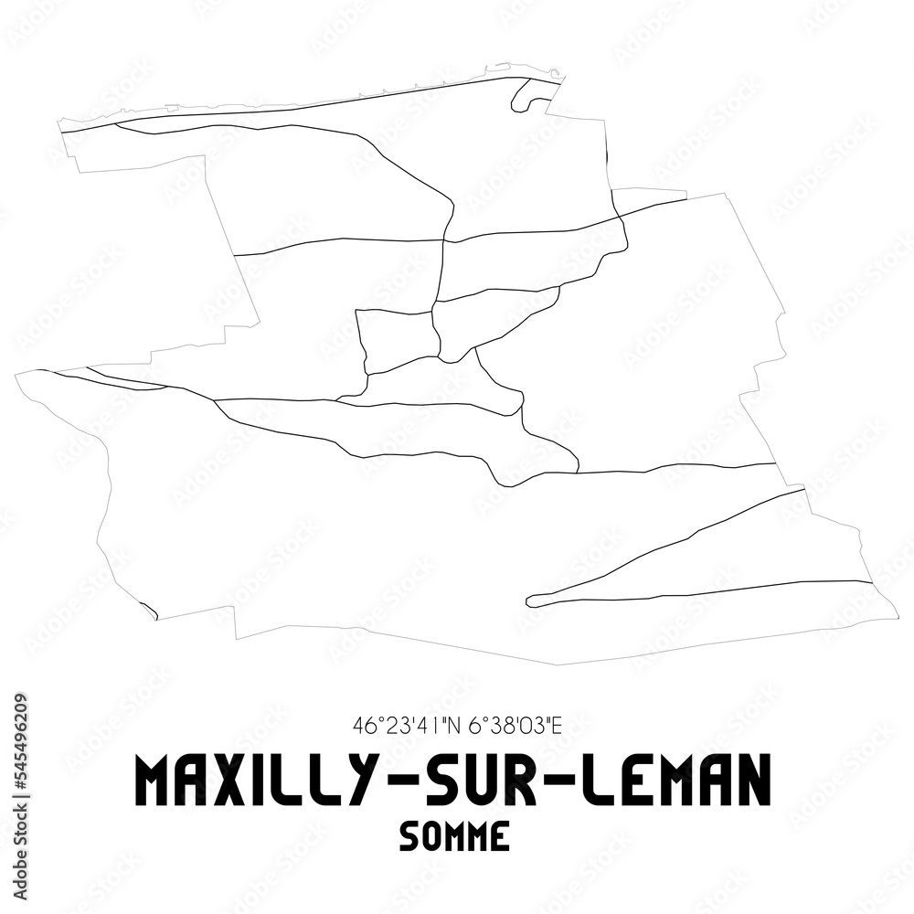MAXILLY-SUR-LEMAN Somme. Minimalistic street map with black and white lines.