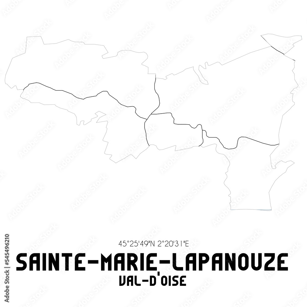 SAINTE-MARIE-LAPANOUZE Val-d'Oise. Minimalistic street map with black and white lines.